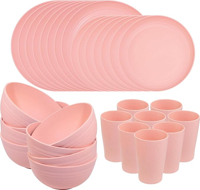 32Pcs Pink Plates and Bowls Sets by supernal