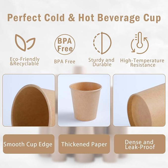 Lamosi 100 Count 3 oz Kraft Paper Cups, Disposable Small Coffee Cups | Sample - Image 3