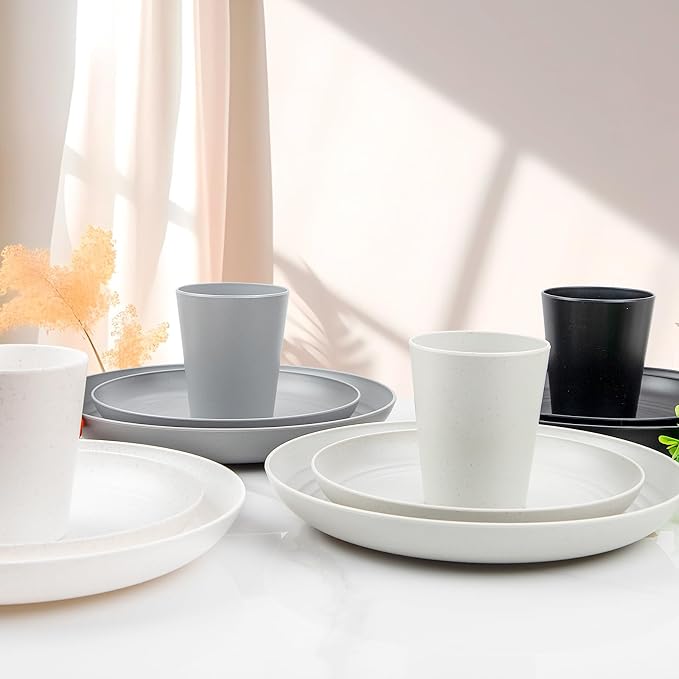 32pcs Multicolor Reusable Wheat Straw Dinnerware Sets - Image 7
