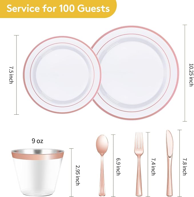 600 Pieces Rose Gold Disposable Plates - Image 3