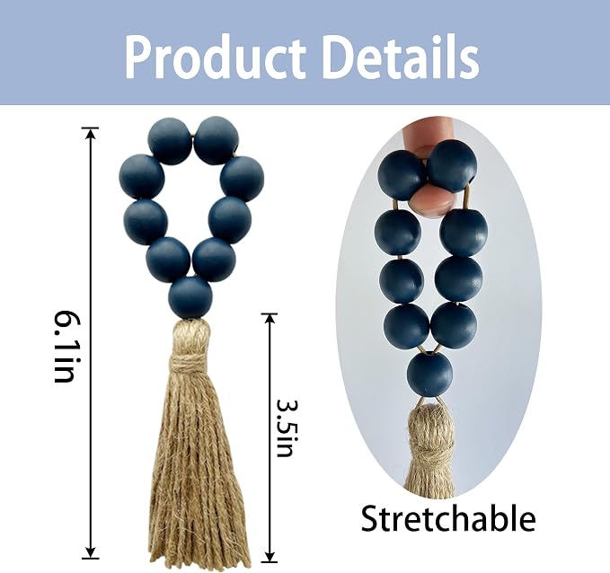 Napkin Rings Set of 12, Wooden Bead Elastic Tassel Napkin Ring | Tassel Napkin - Image 4