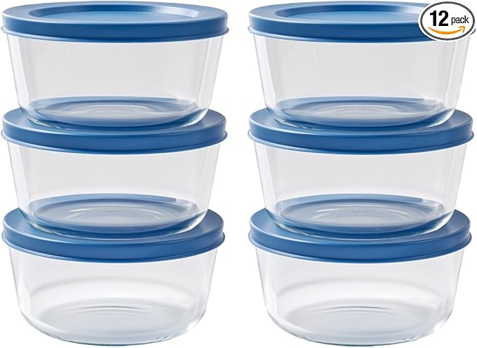 12-Piece Glass Food Storage Containers Set | 2-Cup, Leakproof | Microwave by DuraLiving