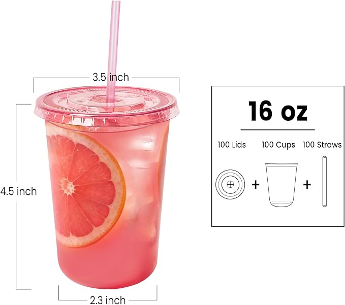 100 Sets - 16oz Pink Plastic Cups - Image 2