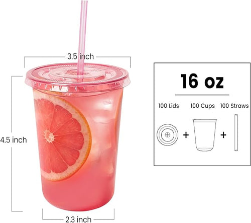 100 Sets - 16oz Pink Plastic Cups - Image 2