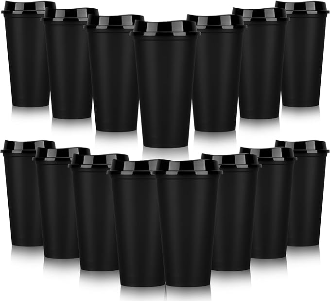 Domensi 15 Pack Reusable Plastic Coffee Cups by Domensi