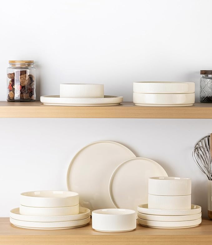 Ceramic Dinnerware Set for 4, 16-Piece Plates and Bowls Set | Lightweight - Image 6