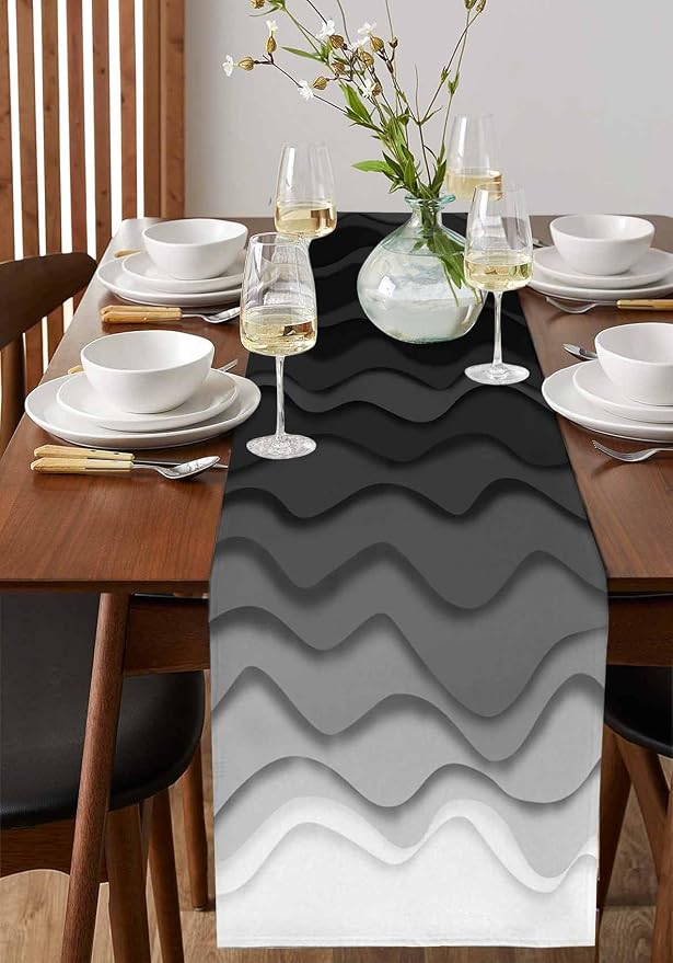 Grey Ocean Table Runners 70 Inches Long, Cotton Linen Fabric Table Runner - Image 2