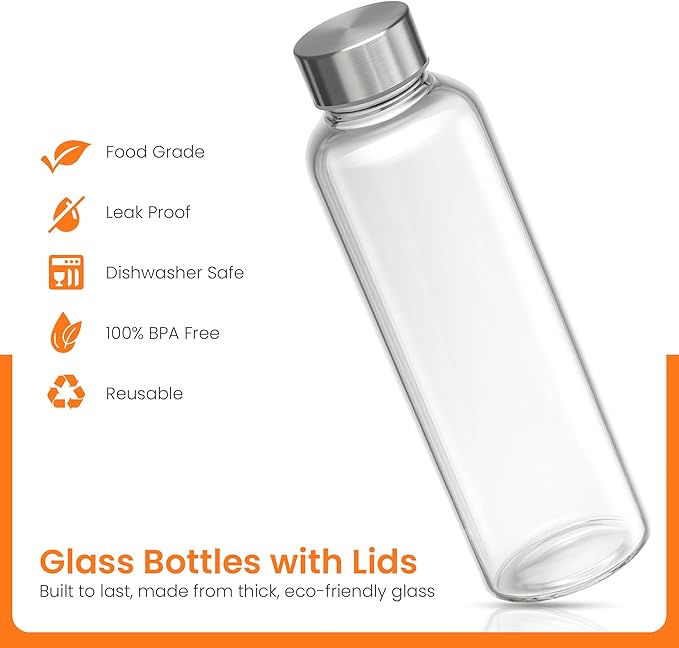 Epica Clear Glass Bottles with Lids 18oz Water Bottles, Steel Cap - Image 3