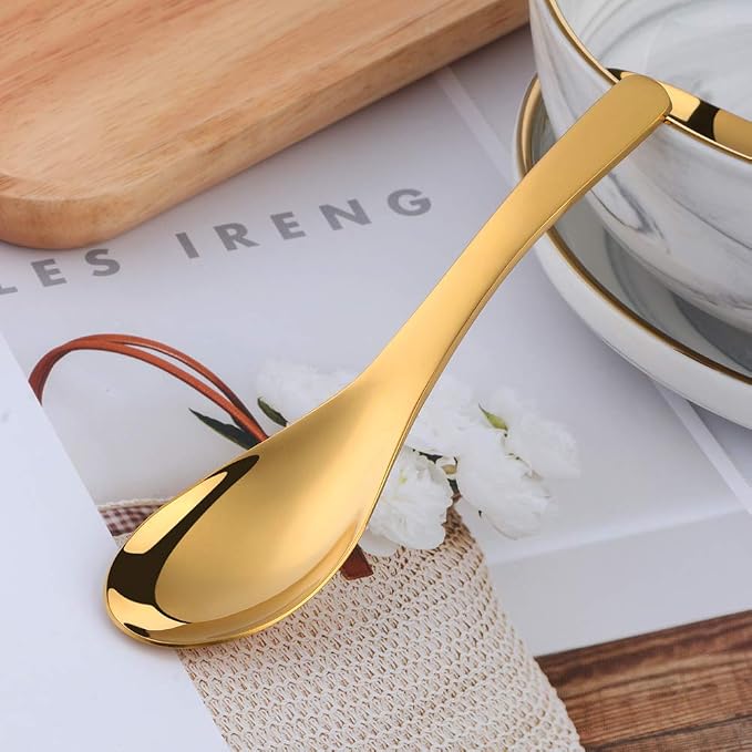 Thick Heavy Duty Soup Spoons, Stainless Steel Polished Asian Rice Table Spoon - Image 6