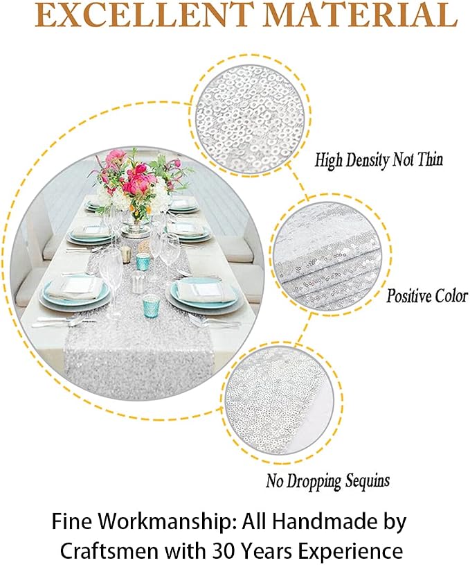 ShinyBeauty Wedding Decor Sequin Elegant Tassel Table Runner - Image 3