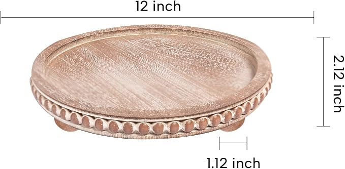 HPC Decor 12in Round Gray Wood Beaded Tray - Image 3