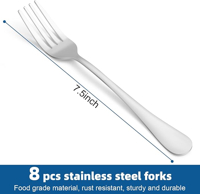 8 Piece Dinner Forks Set, Food-Grade Stainless Steel Forks Silverware, Cutlery - Image 2