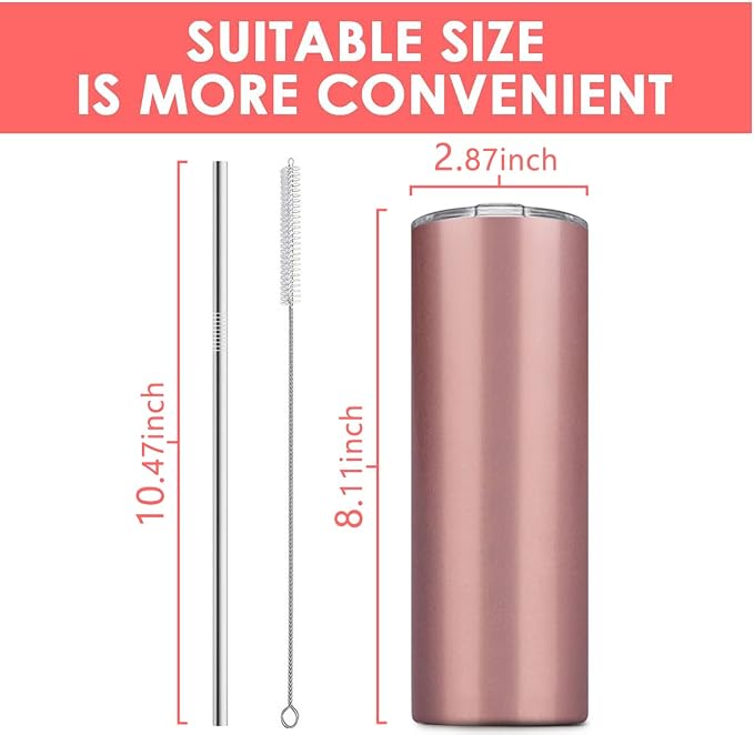 8 Pack Stainless Steel Skinny Tumbler, 20 OZ Double-Insulated Water Tumbler Cup - Image 3