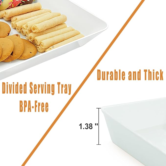 Serving Tray Platter Rectangle, Plastic White Food Trays - Image 3