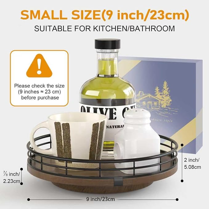 AMH 9-Inch Farmhouse Oak Lazy Susan Cabinet Organizer, Walnut Finish | Smooth - Image 4