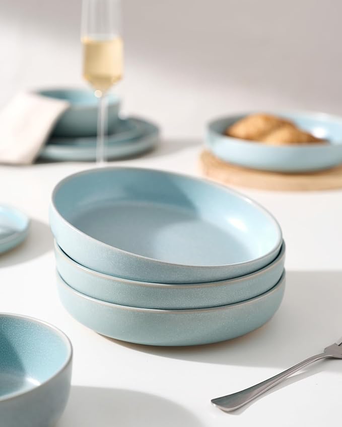 famiware Milkyway 33 oz Pasta Bowls Set of 4, Light Blue | Double Reactive Glaze - Image 6