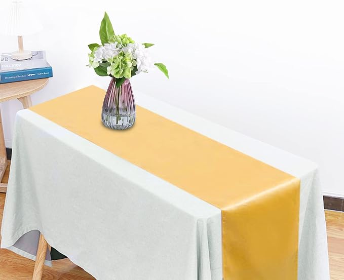 15 Pack Gold Satin Table Runners 12x108 Inches | Silk and Smooth Fabric - Image 4