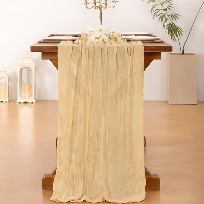 Cheesecloth Table Runner Summer Boho Wedding Birthday Party Home Decor | Sand - Image 3