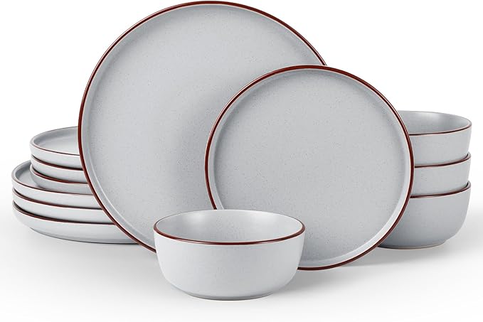 Famiware Mercury 12-Piece Stoneware Dinnerware Set, Light Grey | Plates and by Famiware