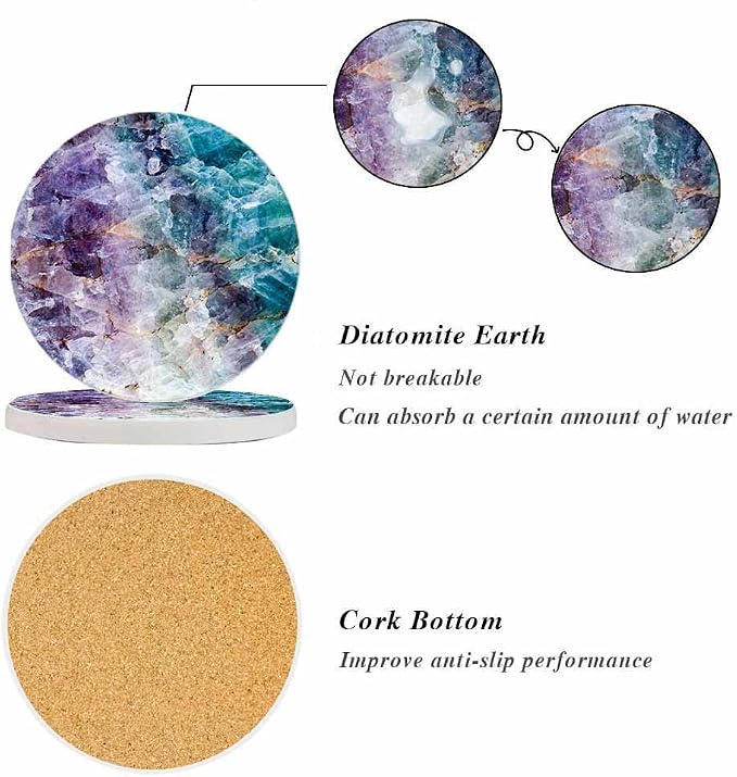 oFloral Purple Blue Coasters for Drinks Nature Stone Crystal Pattern Cups Place - Image 4