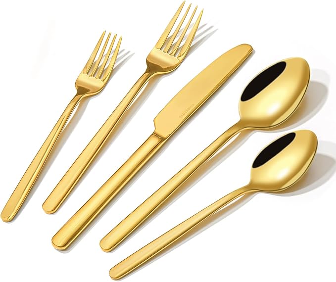Gold Silverware Set, 60 Piece Flatware Cutlery Set by KINGSTONE