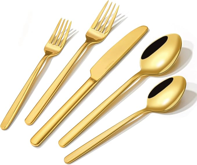 Gold Silverware Set, 40 Piece Flatware Cutlery Set by KINGSTONE