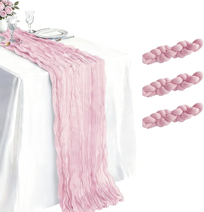 3 Pack Light Pink Cheesecloth Table Runner 21 x 120 Inch Boho Gauze Sheer Table by Unknown