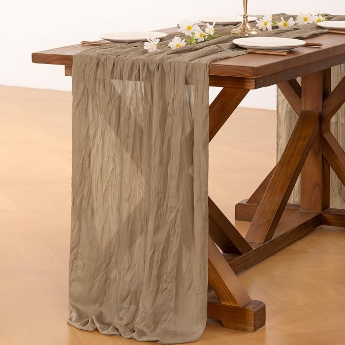 Cheesecloth Table Runner Summer Boho Wedding Birthday Party Home Decor | Nude - Image 5