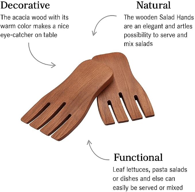 Salad Hands, Acacia Wood Salad Servers, Pasta and More - Image 2