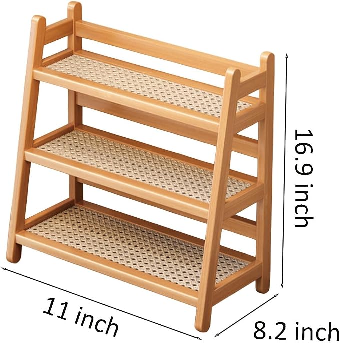 Three Tier Wooden Storage Shelf, Bamboo Ladder Shelf, Desk Tabletop Rack - Image 3