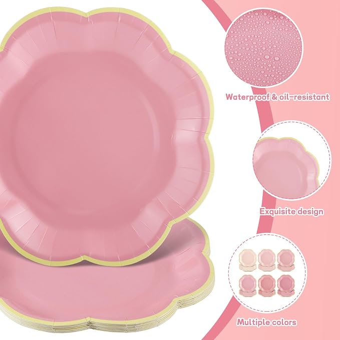 60 Pcs Pink Paper Plates 7 Inch Gradient Pink Dessert Plates - Image 3