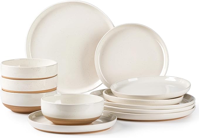 AmorArc Dinnerware Sets for 4, 12 Pieces Ceramic Plates and Bowls Set | Scratch by AmorArc