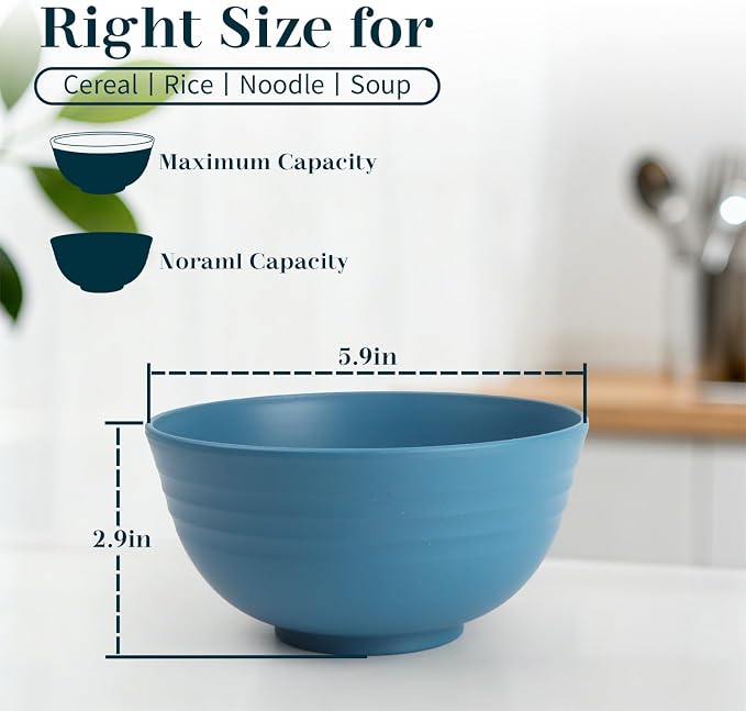 Bowls for Kitchen 8 PCS, Unbreakable Wheat Straw Bowl 26 OZ, Alternative to - Image 2