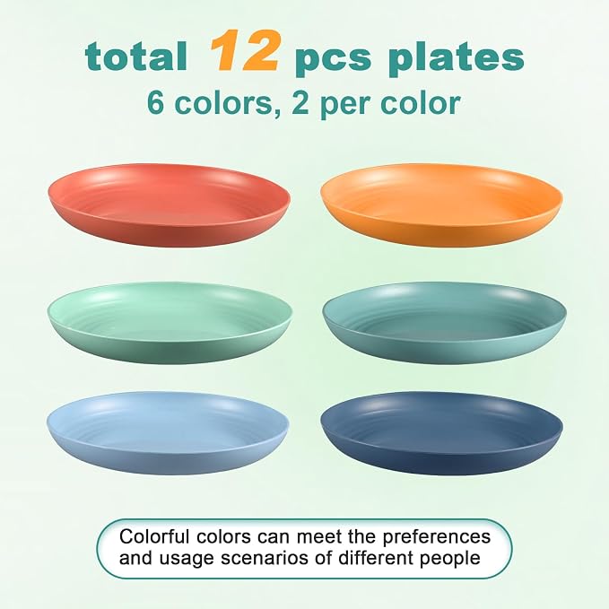 HEYCOME 12 Pcs Unbreakable Deep Dinner Plates Set, 10 inch Reusable Plastic - Image 3