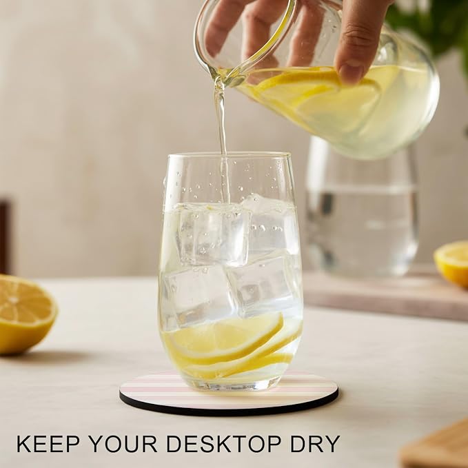 Pink Stripes Coasters Set of 4, Absorbent Coasters - Image 2