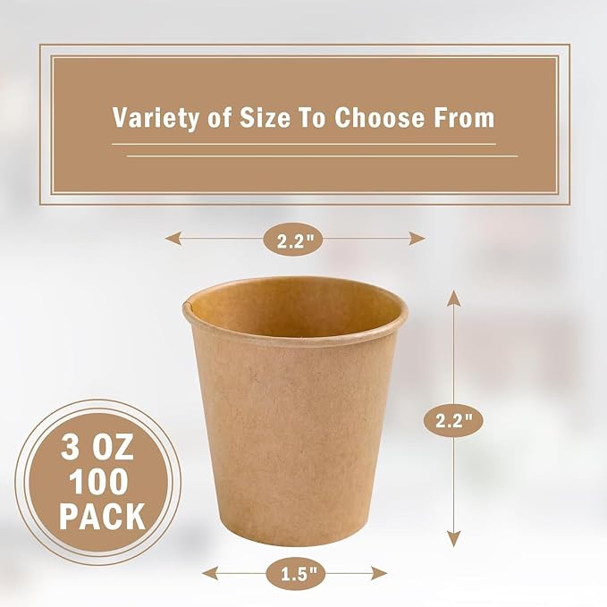 Lamosi 100 Count 3 oz Kraft Paper Cups, Disposable Small Coffee Cups | Sample - Image 2
