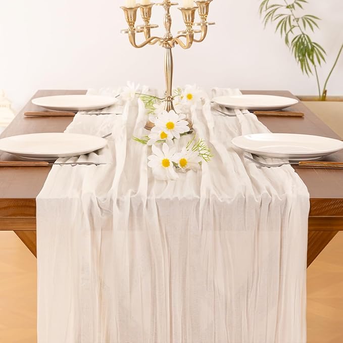 Cheesecloth Table Runner Summer Boho Wedding Birthday Party Home Decor | Ivory - Image 5