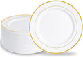 100PCS White & Gold Plastic Plates Disposable, 10.25" Heavy Duty Plates | by N9RTABLEWARE