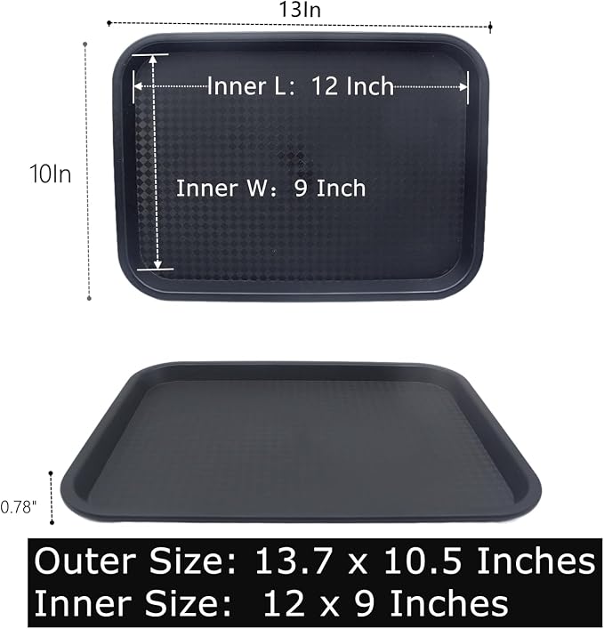 12 Pack Cafeteria Trays, 13 x 10 Inch Plastic Fast Food Serving Trays, - Image 2