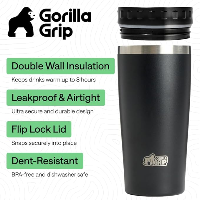 GORILLA GRIP 304 Stainless Steel Double Insulated Travel Coffee Mug, Leakproof - Image 2