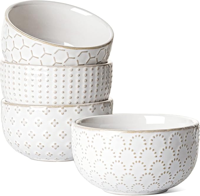 LE TAUCI 3.5 Inch Small Bowls, TINY Embossed Ceramic Dip Bowls, Sauce Dishes by LETAUCI