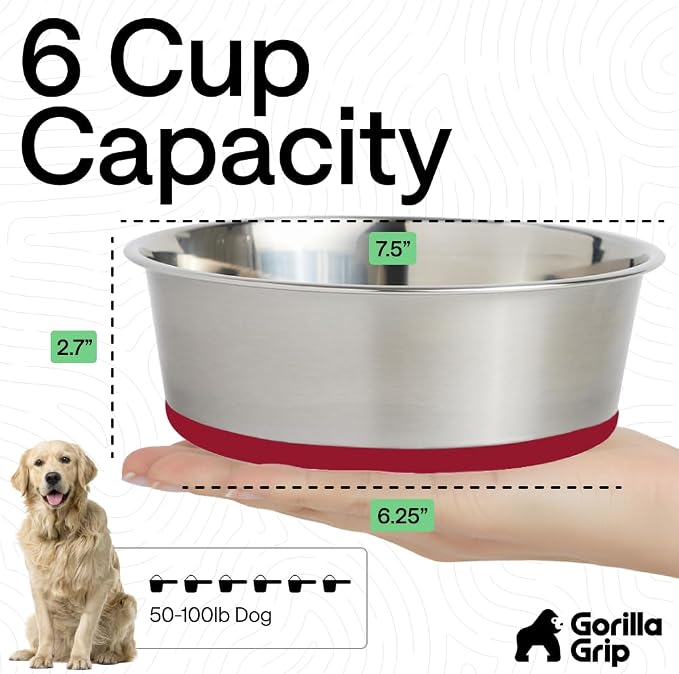 GORILLA GRIP Dog Bowls, Food Grade 304 Stainless Steel, Holds 6 Cups Each Food - Image 4