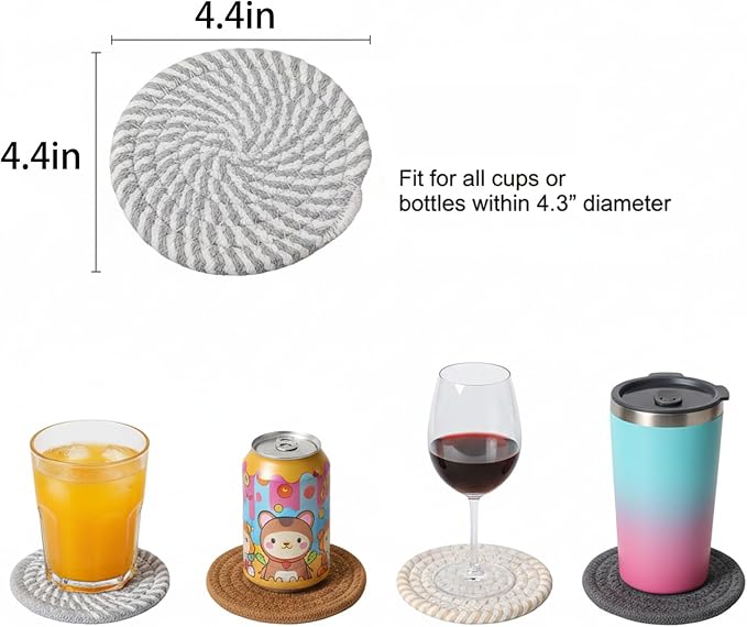 Drink Coasters Set of 8 with Holder, Cotton Woven | Absorbent cotton woven - Image 5