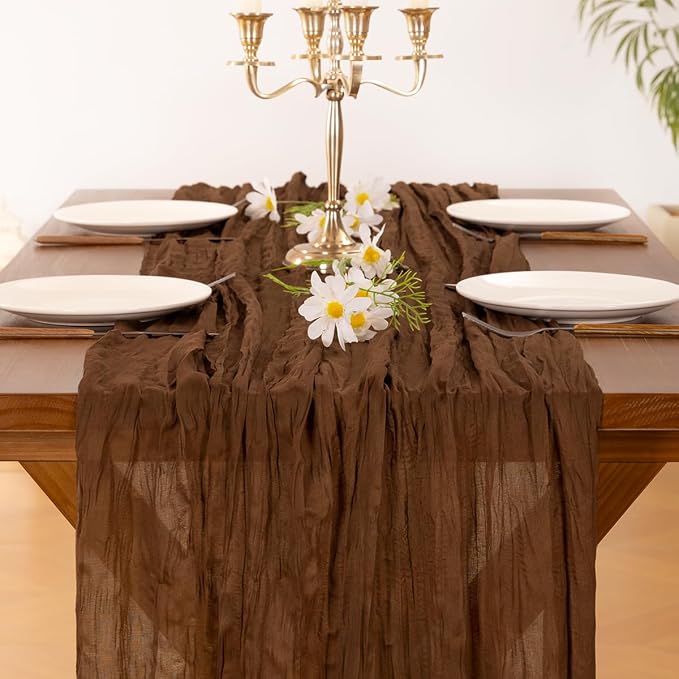 Cheesecloth Table Runner Summer Boho Wedding Birthday Party Home Decor | Brown - Image 5