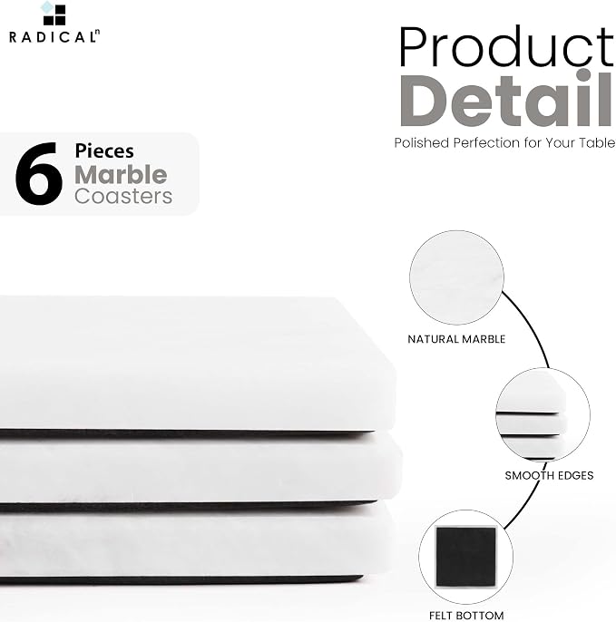 Radicaln Square Marble Coasters Set of 6 - Image 5
