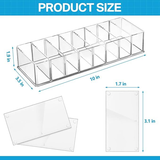 4 Pcs Acrylic Makeup Compact Organizer Detachable 8 Spaces Clear Vanity Drawer - Image 2