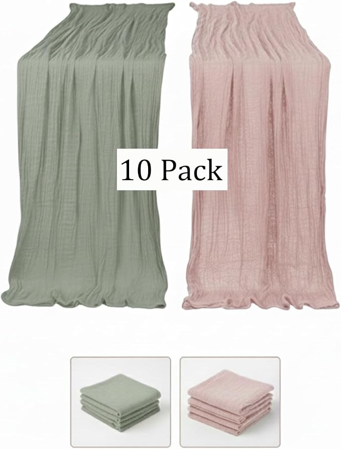 Cheesecloth Table Runner 10 Pack Sage Green and Dusty Pink, Boho Gauze Table - Image 3