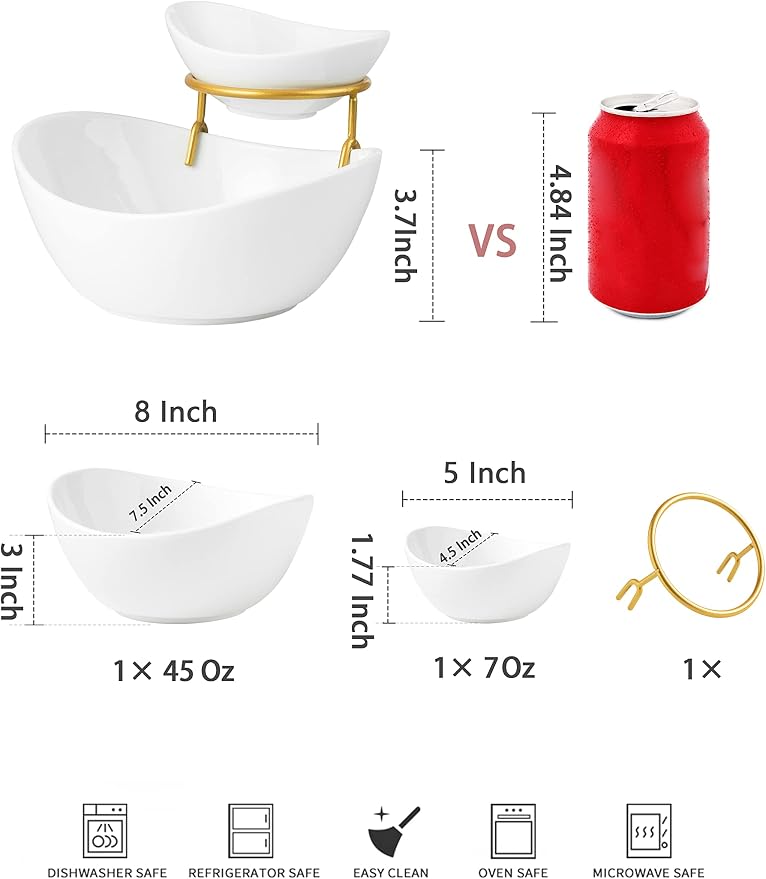 YHOSSEUN Chip and Dip Serving Set 2 Tiered Chip Dip Bowls - Image 3