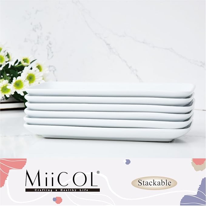 Miicol Small Platters Set of 6, Ceramic Rectangle Plates 9 Inch, Modern Sushi - Image 9
