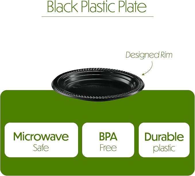 PLASTICPRO 800 PCS Black Plastic Plates Light Weight 7 Inch Plastic Dinner - Image 6